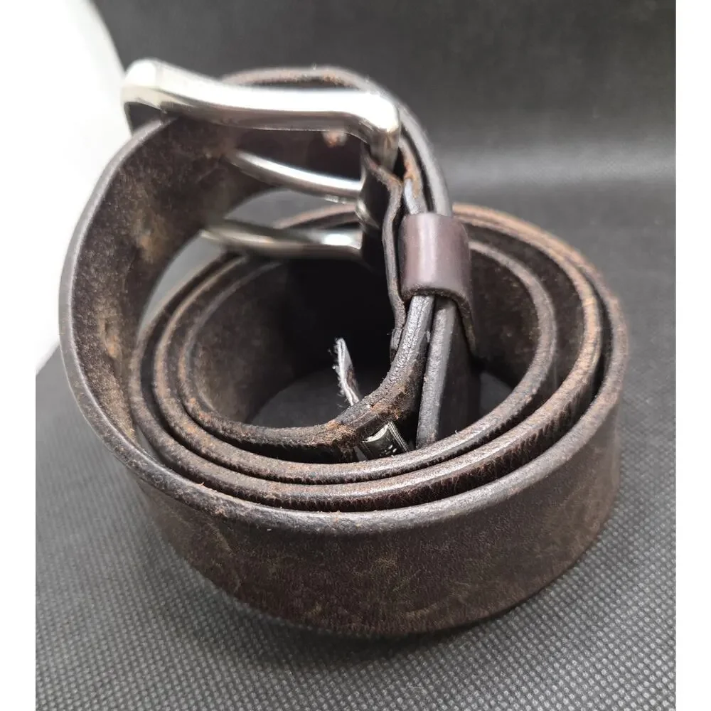 Fossil Men's Vtg Distressed Thick Cowhide Leather Belt Dark Brown Sz 38 - 1.5